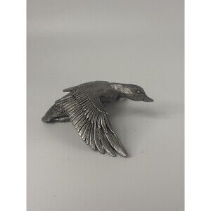 Flying Mallard Duck Pewter Vintage Metal 3”x2.5”x1”